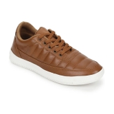 UrbanMark Mens Casual Shoes Faux Leather Sneakers -Tan - None