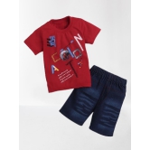 DKGF Fashion - Red Cotton Boys T-Shirt & Shorts ( Pack of 1 ) - None