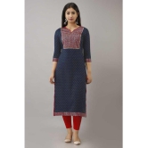 OFLINE SELCTION - Navy Blue Cotton Blend Women''s Straight Kurti ( Pack of 1 ) - None