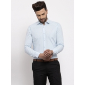 Indian Needle Blue Mens Cotton Striped Formal Shirts-S / Blue