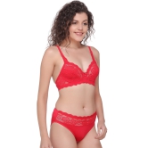 Salsa 5501 Sexy Red Lace Medium Coverage Non Padded Bridal Honeymoon Bra & Panty Sets-34 / B / Red