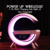 G-Shape LED Wireless Charging Speaker Lamp-Wireless Charger (Big LED Display)