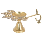 DOKCHAN Pure Brass Panch Aarti Lamp Pancharti Diya Oil Lamp Puja Aarti Diya Panch Mukhi Aarti Deepak Oil Lamp Puja Accessory for Gifting and Religious Purpose 5 Face Brass Diya Lamp