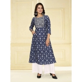 Rangita Women Rayon Blue Embroidered Calf Length A-line Kurti - None