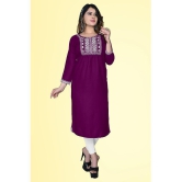 haya fashion - Magenta Rayon Women's Straight Kurti ( Pack of 1 ) - None