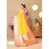 OFLINE SELCTION Silk Blend Self Design Saree With Blouse Piece - Yellow ( Pack of 1 ) - Yellow