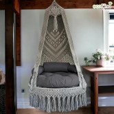 Premium Luxury Macrame Swing Hammock with Cushion-Grey