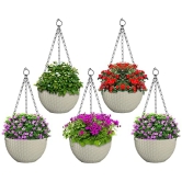 Kuber Industries Plastic Hanging Flower Pot for Balcony  Railing Set of 5 White 53KM3838-Kuber Industries Plastic Hanging Flower Pot for Balcony & Railing Set of 5 (White) 53KM3838