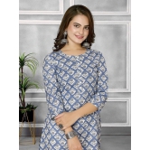 Rangita Women Cotton Blue Printed Knee Length Straight Kurti - None