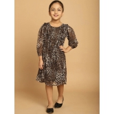 MINI & MING Girls Animal Printed Puff Sleeve Georgette A-Line Dress