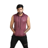 Men Solid Hooded Neck Polyester Maroon T-Shirt