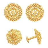 VIVASTRI Golden Stud Earrings ( Pack of 2 ) - Golden