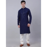 Men Navy Blue Chikankari Embroidered and Sequence Kurta with Churidar-S / Navy-Blue