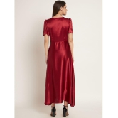 Curvydrobe Satin Embellished Ankle Length Women's Fit & Flare Dress - Maroon ( Pack of 1 ) - None