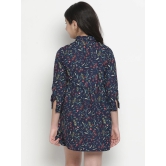 Oxolloxo Girls Navy Blue Floral Satin Shirt Dress