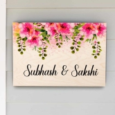 Pink Flower Vine Theme Name Plate-12x8 Inch