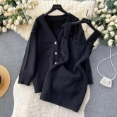 Trinity dress and cardigan set-Black / XS