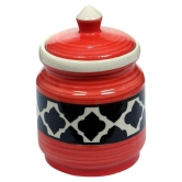 RAJ ROYAL Mughal Art Ceramic Pottery Hand Painted Cornichon Crockery Pulses Dry Fruit Pickle Storage Jar for Kitchen (Blue_1.25 Kg) - Red