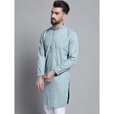 Men Blue Chikankari Embroidered and Sequence Kurta Only-XXL / Blue