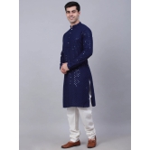 Men Navy Blue Chikankari Embroidered and Sequence Kurta with Churidar-S / Navy-Blue