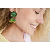 Green Kundan and Pearl Jhumka Earrings