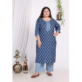 Swasti Cotton Printed Kurti With Palazzo Womens Stitched Salwar Suit - Blue ( Pack of 1 ) - None