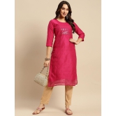 Rangita Women Chanderi Pink Sequin Yoke Embellished Calf Length Straight Kurti - None