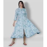 HIGHLIGHT FASHION EXPORT - Blue Rayon Women''s Front Slit Kurti ( Pack of 1 ) - XL