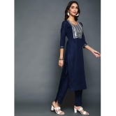 Antaran Cotton Blend Embellished Kurti With Pants Womens Stitched Salwar Suit - Navy ( Pack of 1 ) - None