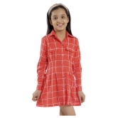 Kids Cave shirt dress for girls fit and flare Knee length fabric rayon check print (Color_Orange, Size_3 Years to 12 Years) - None