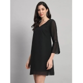 Curvydrobe Georgette Solid Mini Womens A-line Dress - Black ( Pack of 1 ) - None