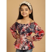 MINI & MING Girls Abstract Printed Off-Shoulder Puff Sleeves Gathered Bardot Top