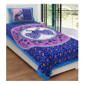 URBAN MAGIC - Blue Cotton Single Bedsheet with 1 Pillow Cover - Blue