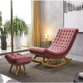 Wooden Twist Pink Recliner Lounger Wooden Rocking Chair in Premium Soft Comfortable Cushion-Pink