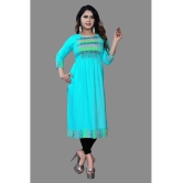 haya fashion - Turquoise Rayon Women's Straight Kurti ( Pack of 1 ) - None