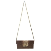 Apnav Brown Jute Clutch With Sling Chain