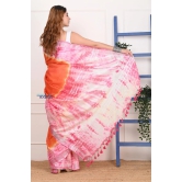 EXCLUSIVE! Handmade Tie and Dye Cotton Orange Lehriya Saree By Women Weavers