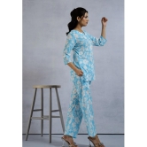 Sky blue Floral Printed Cotton  Loungewear set-S