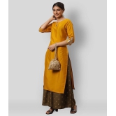 Janasya - Yellow Silk Womens Straight Kurti - XL