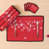 Indigifts Dining Decor Decorative Festive Ornaments and Charms Printed Red Table Mat and Coaster Set of 4 - Christmas Decorations for House, Xmas Decorations, Placemat for Dining