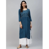 JC4U - Teal Rayon Womens Straight Kurti ( Pack of 1 ) - None