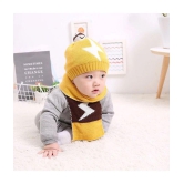 Penyan Winter Woolen Beanie Cap for Babies Girls & Boys with Muffler (Yellow) - None