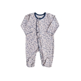 Navy Flower Print on Lt.Pink Sleeper/Full Romper With Frill & Feet(100% Cotton)