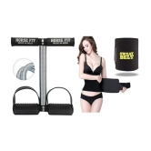 HORSE FIT Tummy Trimmer Single spring with Slim Belt Combo | Waist Trimmer | Body Shaper | Weight Loss Fitness Equipment | Body Toner | Single Spring Ab Tummy Trimmer - Black