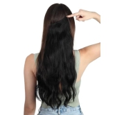 RefynHair Natural Wavy Halo Hair Extensions - 20 Inches | Premium Flip-In Invisible Wire Extensions - Clip-In for Women & Girls | Medium Black