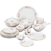 Clay Craft Ceramic Karina Floral Dinner Set | White | Set of 40 Pcs