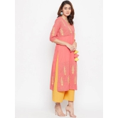 Women Peach-Coloured & begonia Ethnic Motifs Embroidered Thread Work Kurta