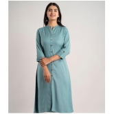 MAUKA - Turquoise Rayon Women''s Front Slit Kurti ( Pack of 1 ) - None