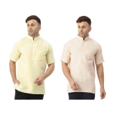 KLOSET By RIAG Beige Cotton Men's Shirt Style Kurta ( Pack of 2 ) - None