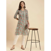 Rangita Women Sea Green Cotton Printed Knee Length Straight Kurti - None